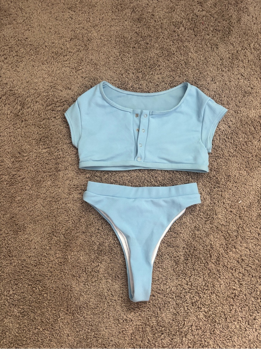 Ribbed Light Blue Crop Bikini Set